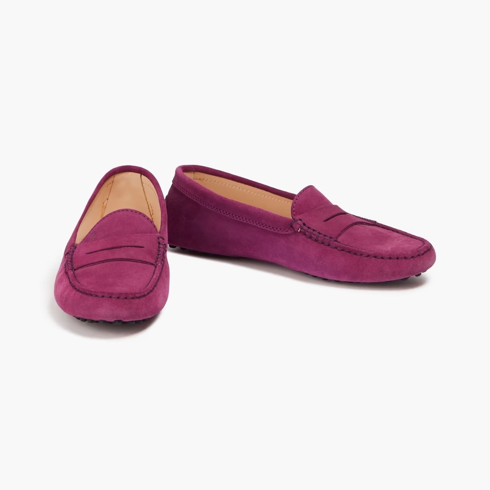 TODS WOMENS HEAVEN LACETTO SUEDE LOAFERS MAGENTA 36.5